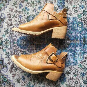Caterpillar Leather Open Peep Toe Ankle Booties Tan Size 8.5